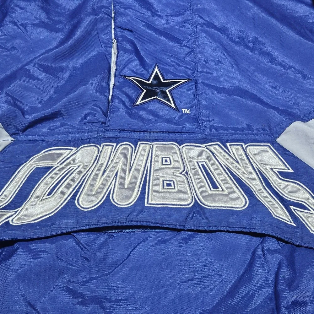 Vintage‎ 90s Starter NFL Dallas Cowboys 1/2 Zip Pullover Hooded Jacket Quilted M